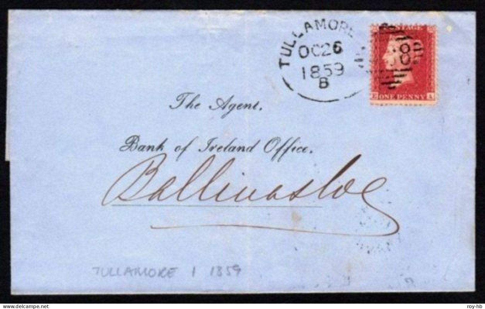 1859 Entire To Ballinasloe With Fine 1d "Stars" LC Perf.14 On Transition Paper, Tied By Very Fine, TULLAMORE Irish Spoon - Covers & Documents