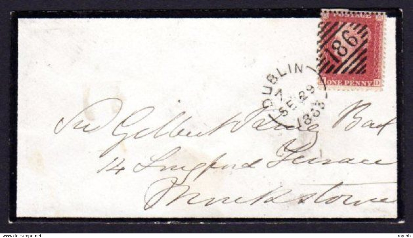 1861 1d Red Plate 50 (hand-engraved Corner Letters) Superb Used On A Small 1863 Mourning Cover To Monkstown - Lettres & Documents