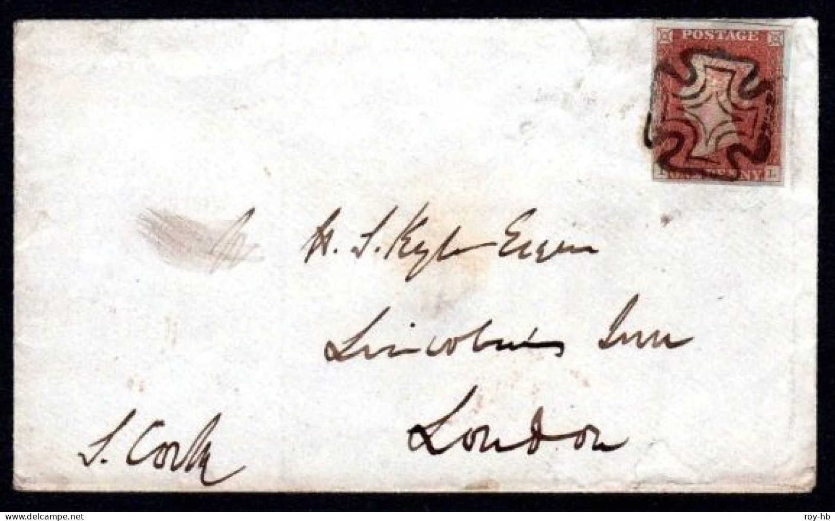 1843 Cover To London With 1d Red On Blued, 4 Margins Close To Huge, Tied By A Superb Type II Distinctive Dublin MX - Prefilatelia