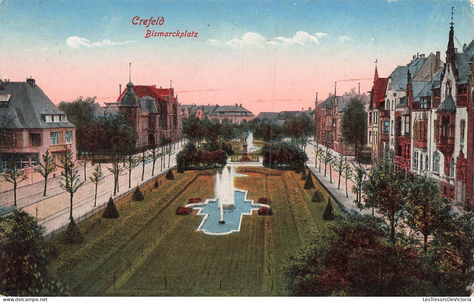 Allemagne - Crefeld - Bismarckplatz - Colorisé - Fontaine - Carte Postale Ancienne - Duesseldorf