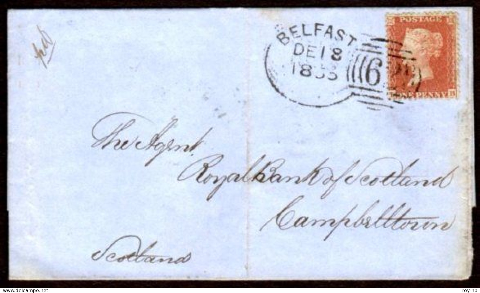 1855 Wrapper To Scotland With 1d "Stars" On Blued, Beautifully Tied By English-type Numeral Spoon 3-3-4 Of BELFAST - Lettres & Documents