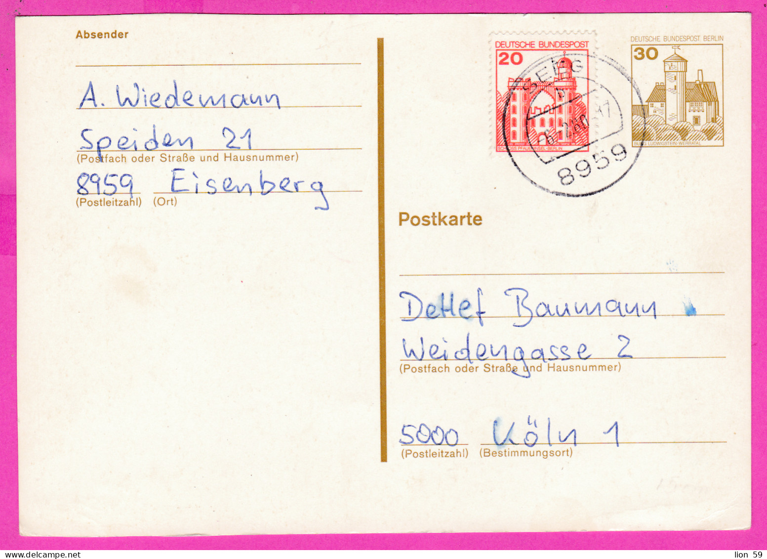 295760 / Germany BRD Berlin 1980 - 20+30 Pf. (Burg Ludwigstein Werratal) Schloss Pfaueninsel Berlin , Seeg -Köln PSC - Postcards - Used