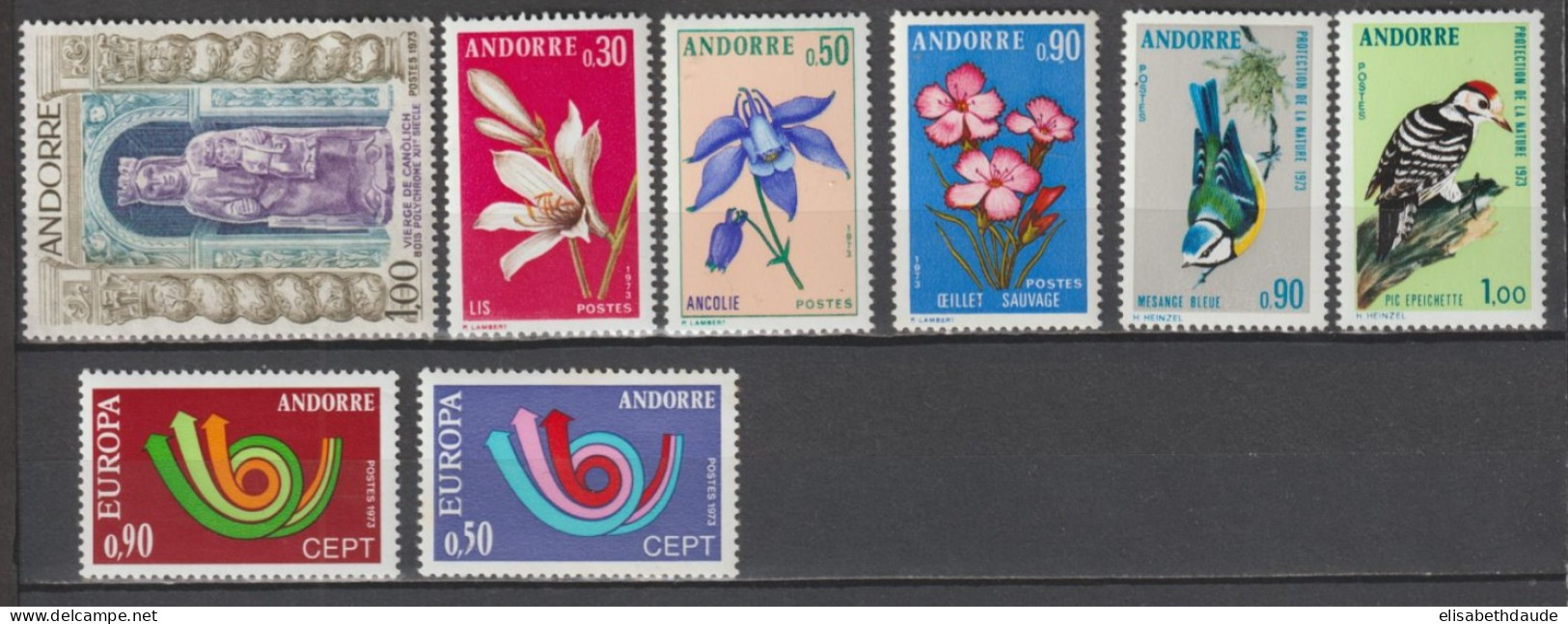 ANDORRE - ANNEE COMPLETE 1973 YVERT N° 226/233 ** MNH - COTE = 51.55 EUR. - - Annate Complete