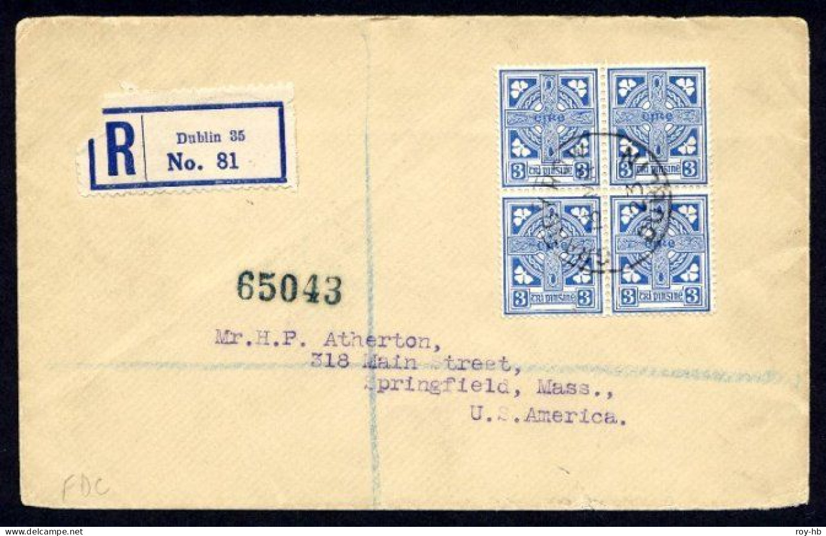 1923 3d Block Of 4 On A Registered “Atherton” FDC Cover To The USA, Neatly Cancelled - Covers & Documents