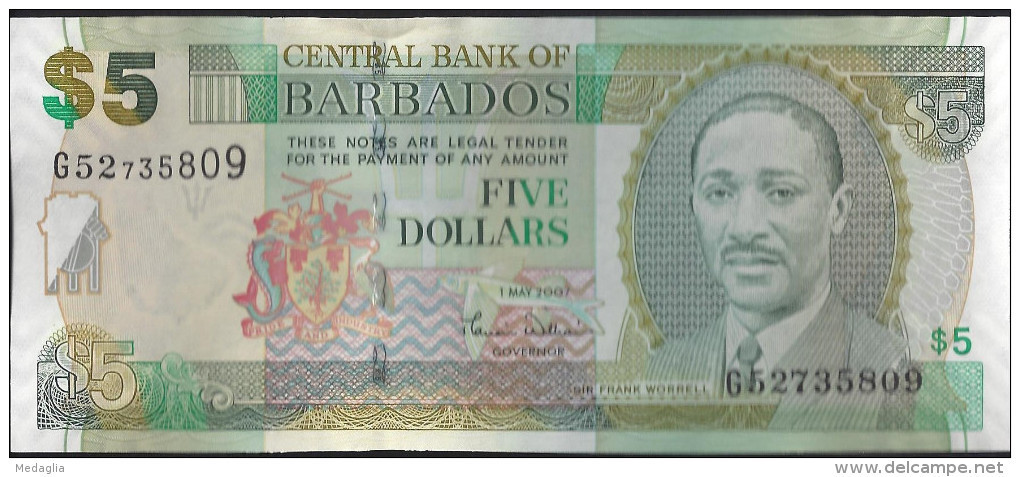 BARBADES - 5 Dollars 2007 UNC - Barbados (Barbuda)