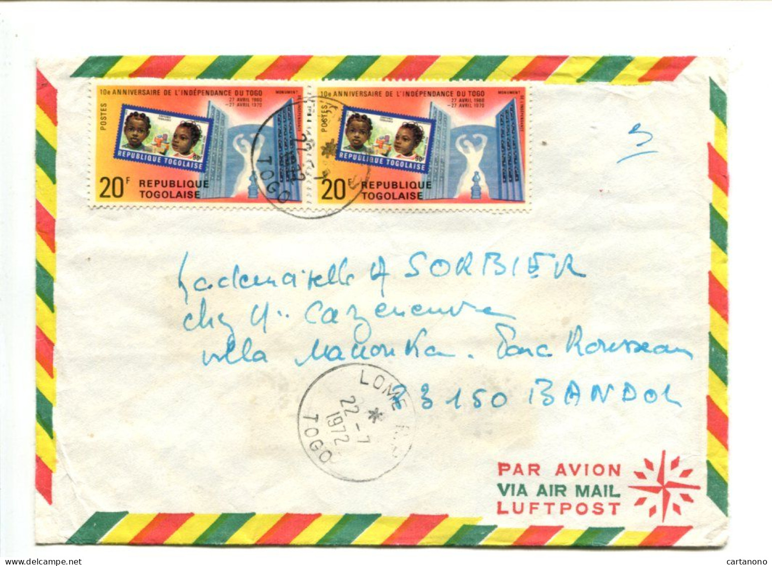 PHILATELIE - Rép. Togolaise - Affranchissement Sur Lettre - TIMBRE Sur TIMBRE / An. De L'Indépendance - Briefmarken Auf Briefmarken