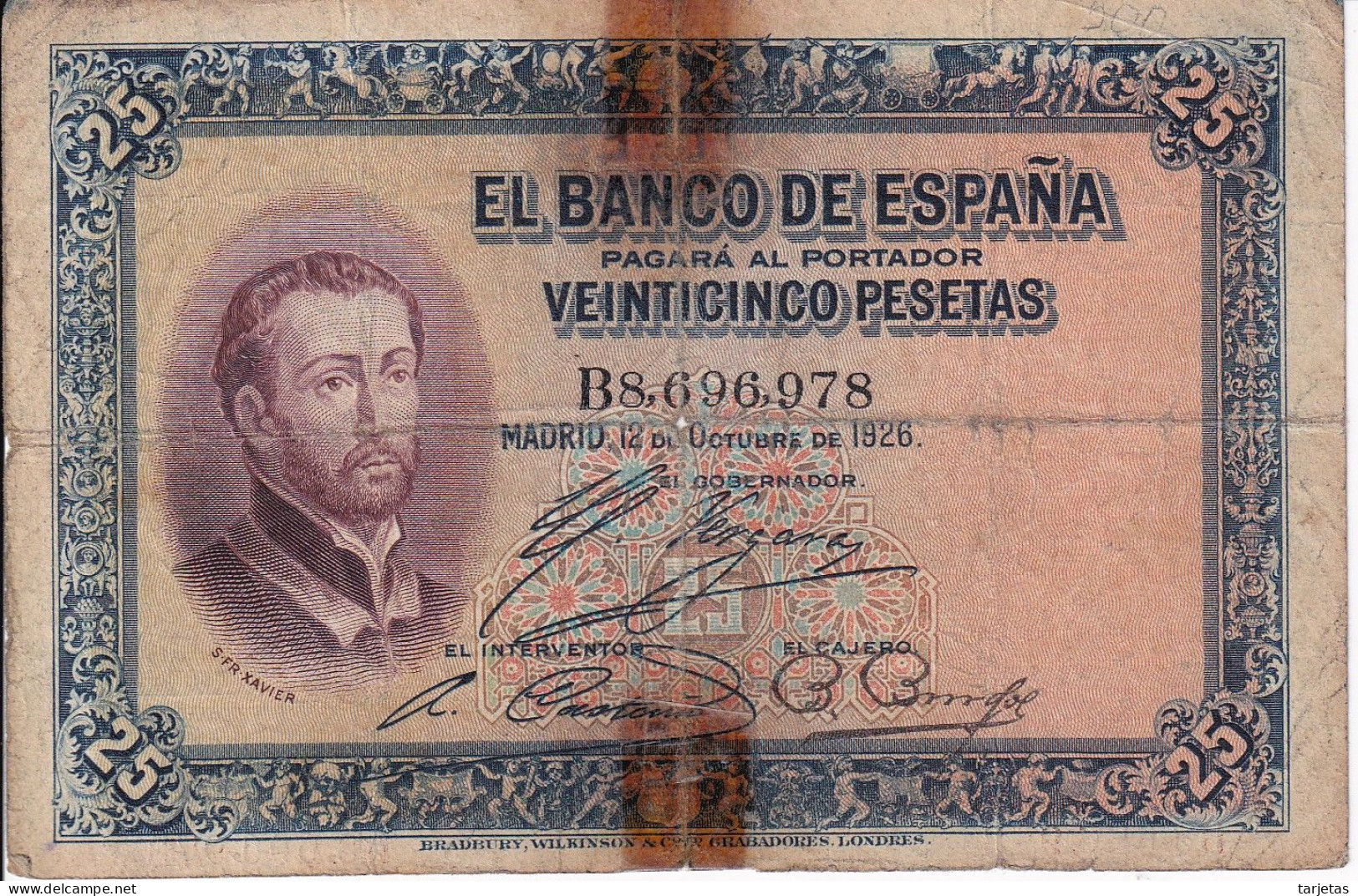 BILLETE DE ESPAÑA DE 25 PTAS DEL AÑO 1926 SERIE B (BANKNOTE) - 1-2-5-25 Peseten