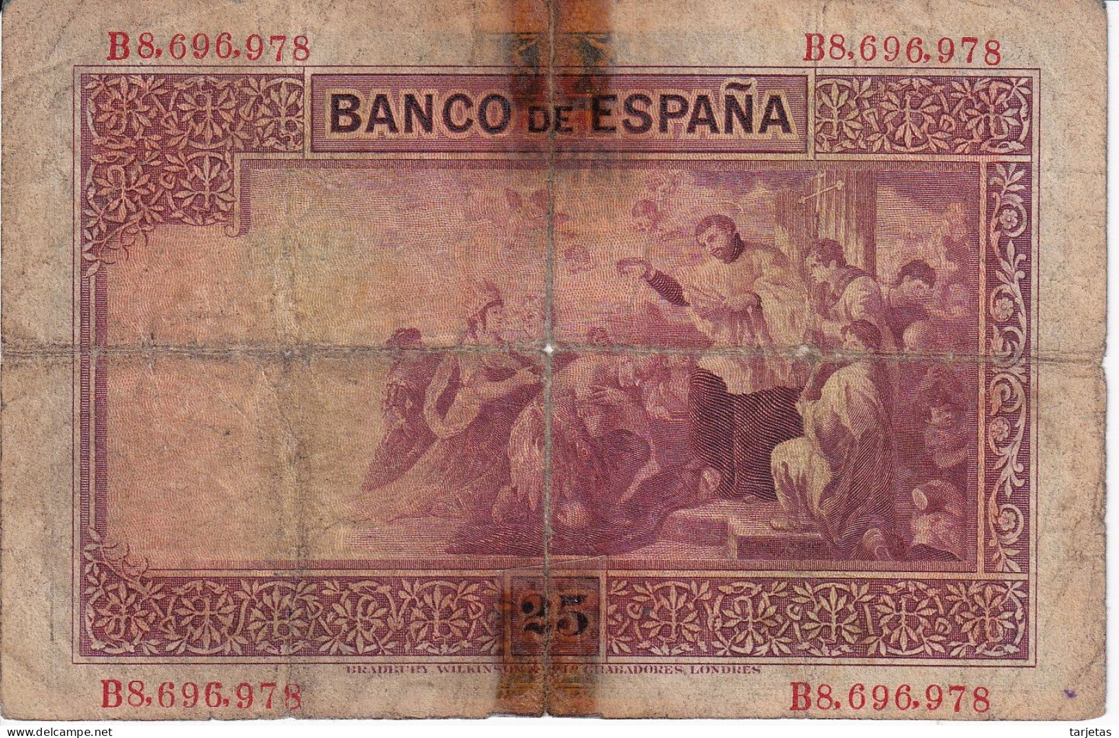 BILLETE DE ESPAÑA DE 25 PTAS DEL AÑO 1926 SERIE B (BANKNOTE) - 1-2-5-25 Pesetas