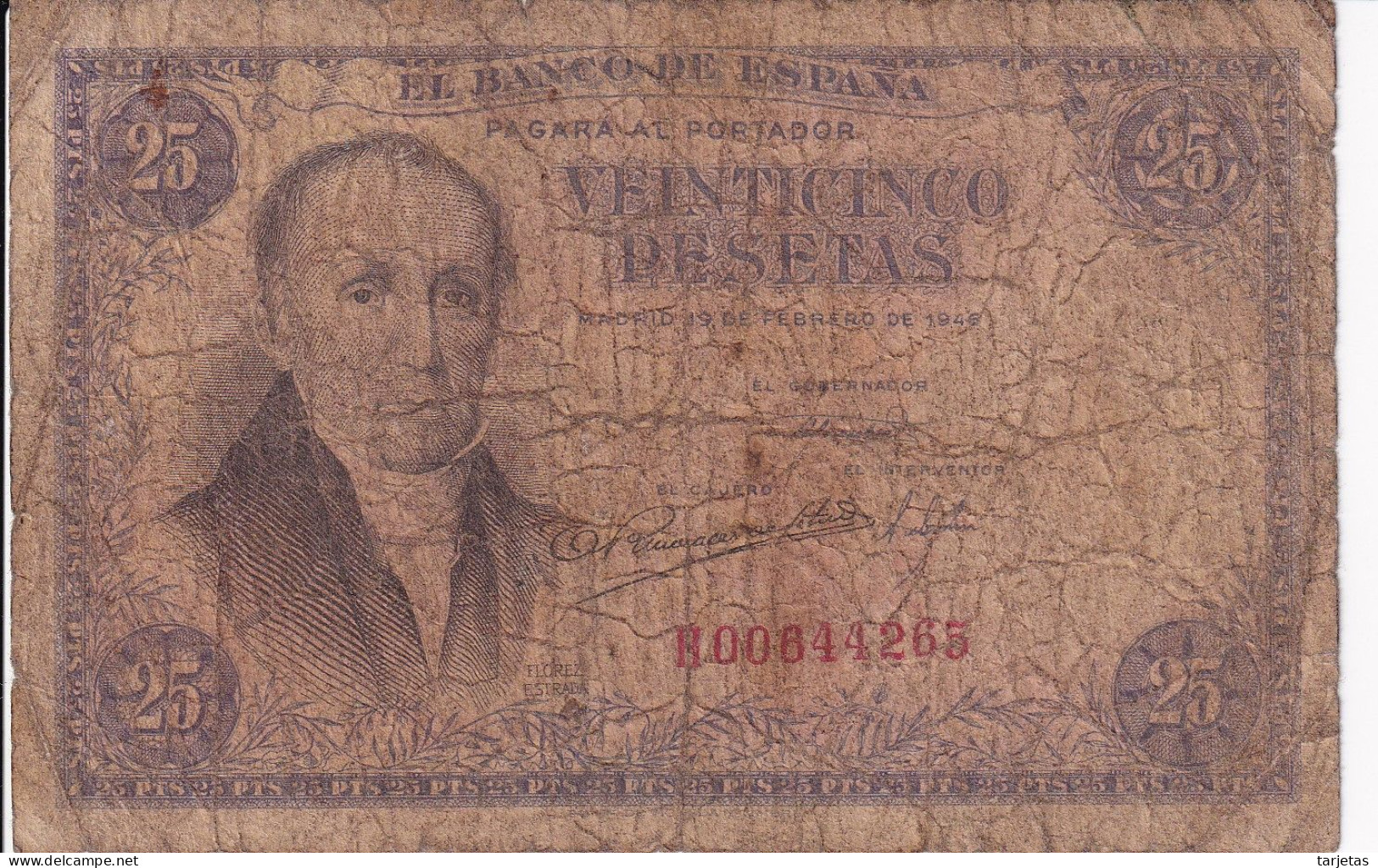 BILLETE DE ESPAÑA DE 25 PTAS DEL 19/02/1946 SERIE H CALIDAD RC (BANKNOTE) - 25 Pesetas