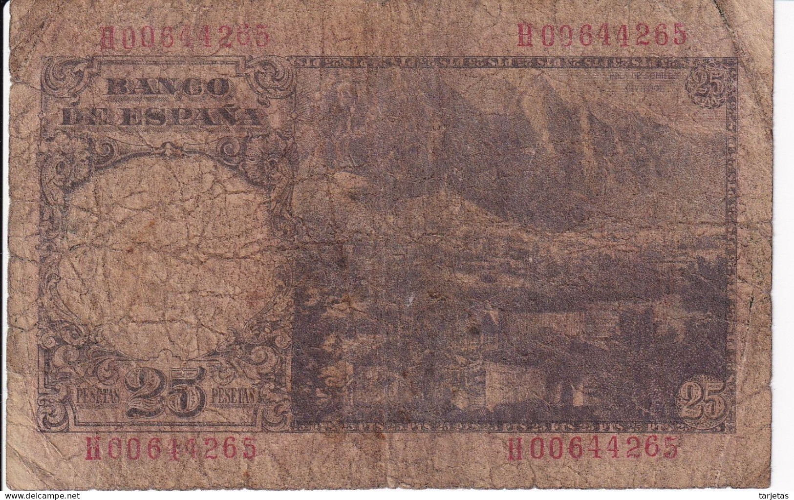 BILLETE DE ESPAÑA DE 25 PTAS DEL 19/02/1946 SERIE H CALIDAD RC (BANKNOTE) - 25 Peseten