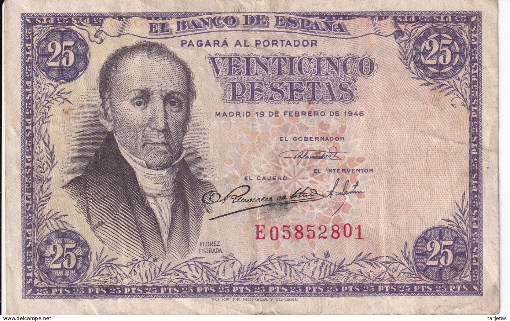 BILLETE DE ESPAÑA DE 25 PTAS DEL 19/02/1946 SERIE E (BANKNOTE) - 25 Pesetas