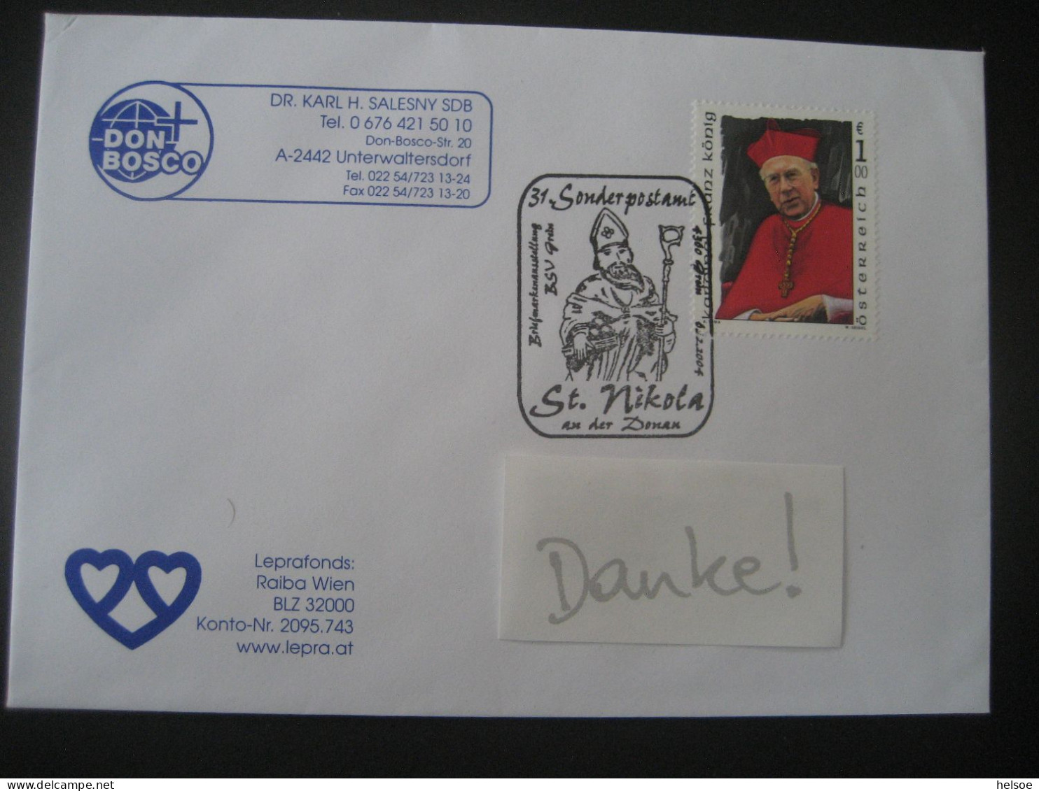 Österreich- St. Nikola/Donau 6.12.2004, Beleg Don Bosco - Cartas & Documentos