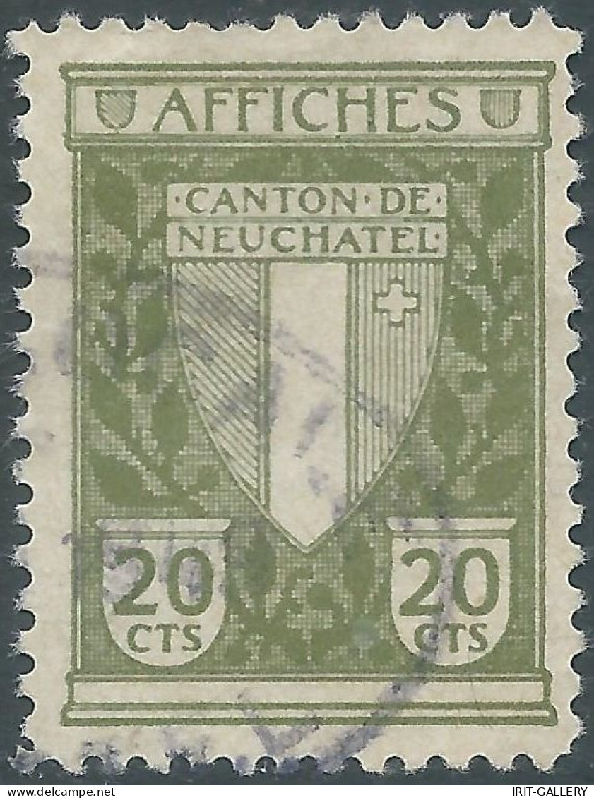 Svizzera-Switzerland-Schweiz-Suisse,Revenue Stamp Tax Fiscal AFFICHES-POSTERS, Canton De Neuchâtel,20cts,Obliterated - Revenue Stamps