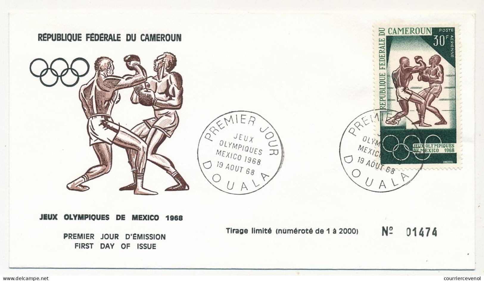 Cameroun => Env FDC => 30F Jeux Olympiques De Mexico 1968 - 19 Aout 1968 - Douala - Kameroen (1960-...)