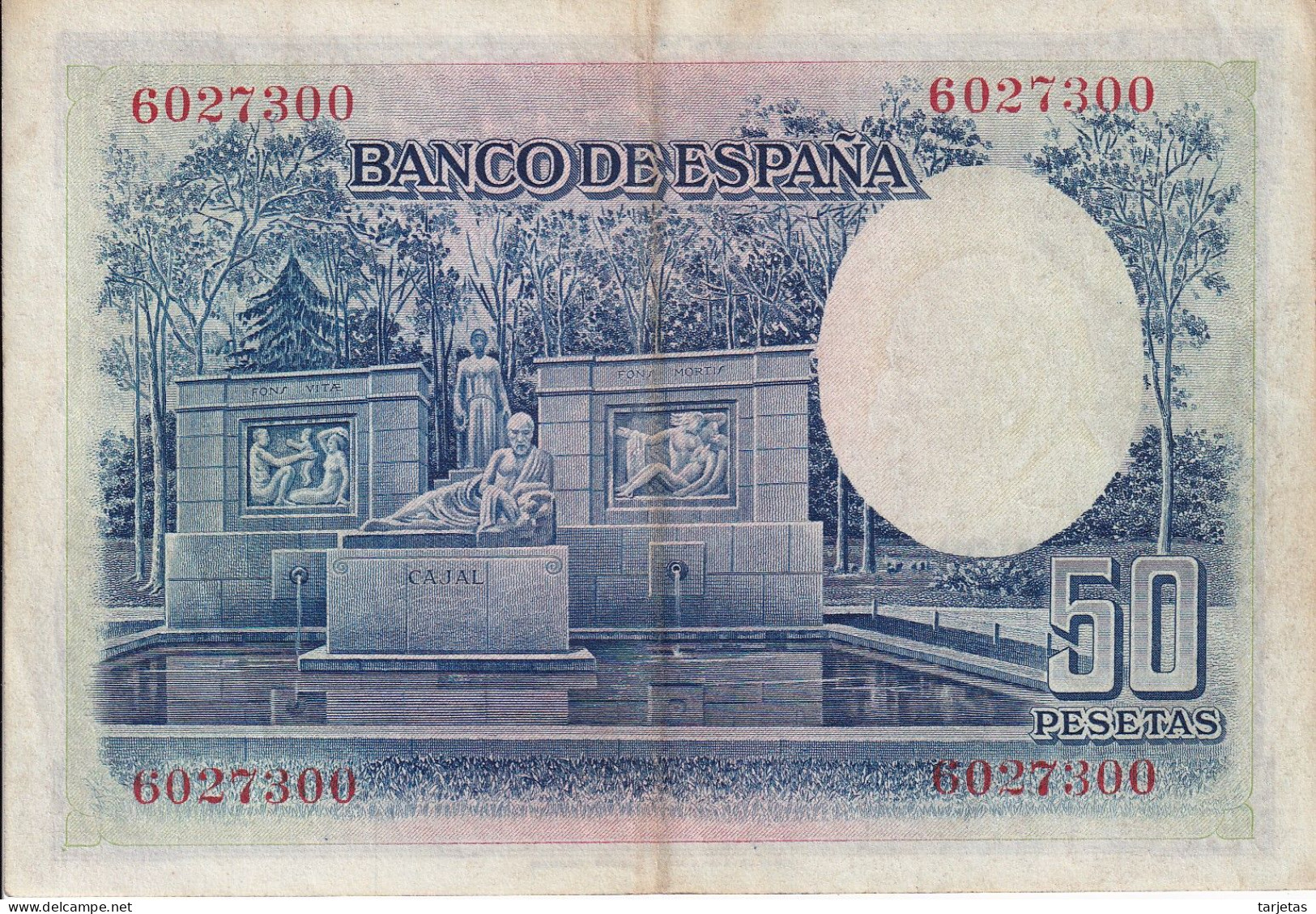 BILLETE DE ESPAÑA DE 50 PTAS DEL AÑO 1935 EN CALIDAD EBC (XF) SANTIAGO RAMON Y CAJAL - 50 Pesetas