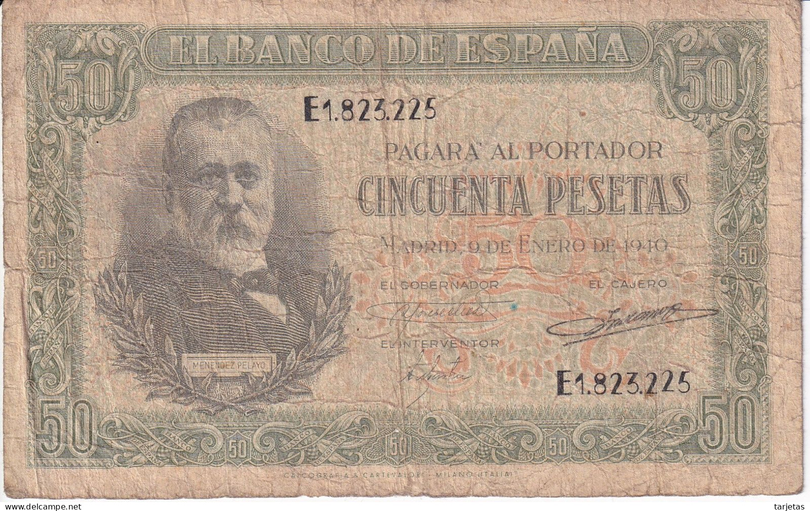 BILLETE DE ESPAÑA DE 50 PTAS DEL 9/01/1940 SERIE E CALIDAD RC (BANKNOTE) - 50 Pesetas