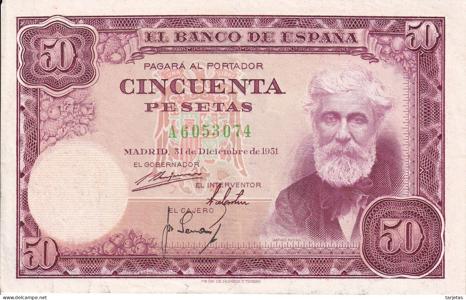 BILLETE DE ESPAÑA DE 50 PTAS DEL 31/12/1951 SERIE A EN CALIDAD EBC (XF) (BANKNOTE) - 50 Pesetas