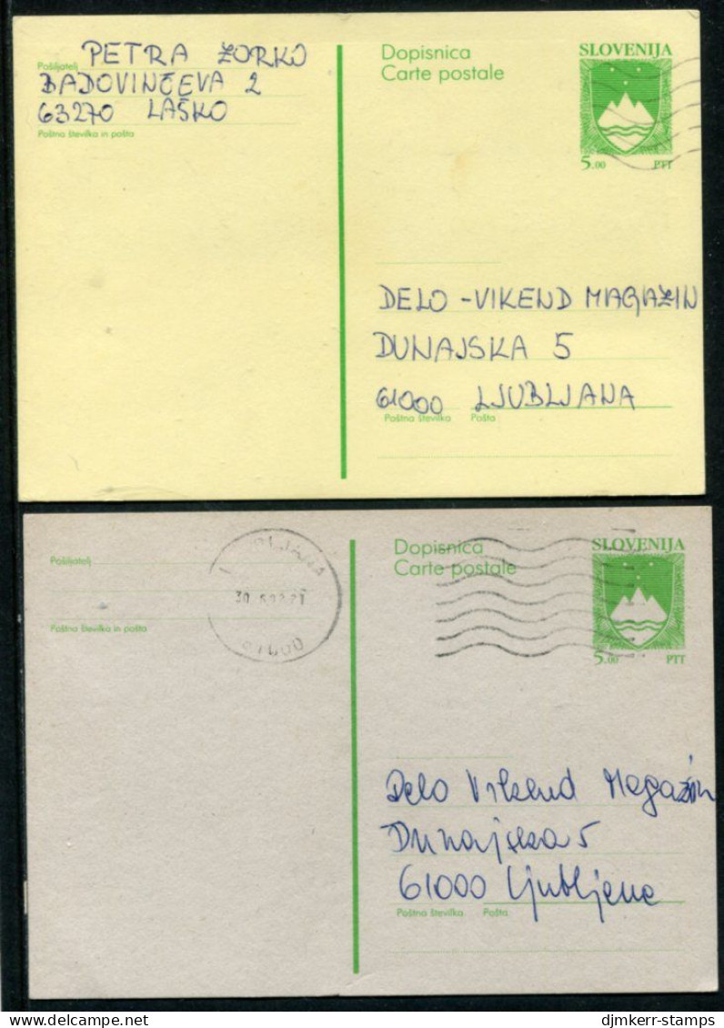 SLOVENIA 1992 5.00 T.  Arms Stationery Card,on Both Papers, Used.   Michel P3a-b - Slovenia