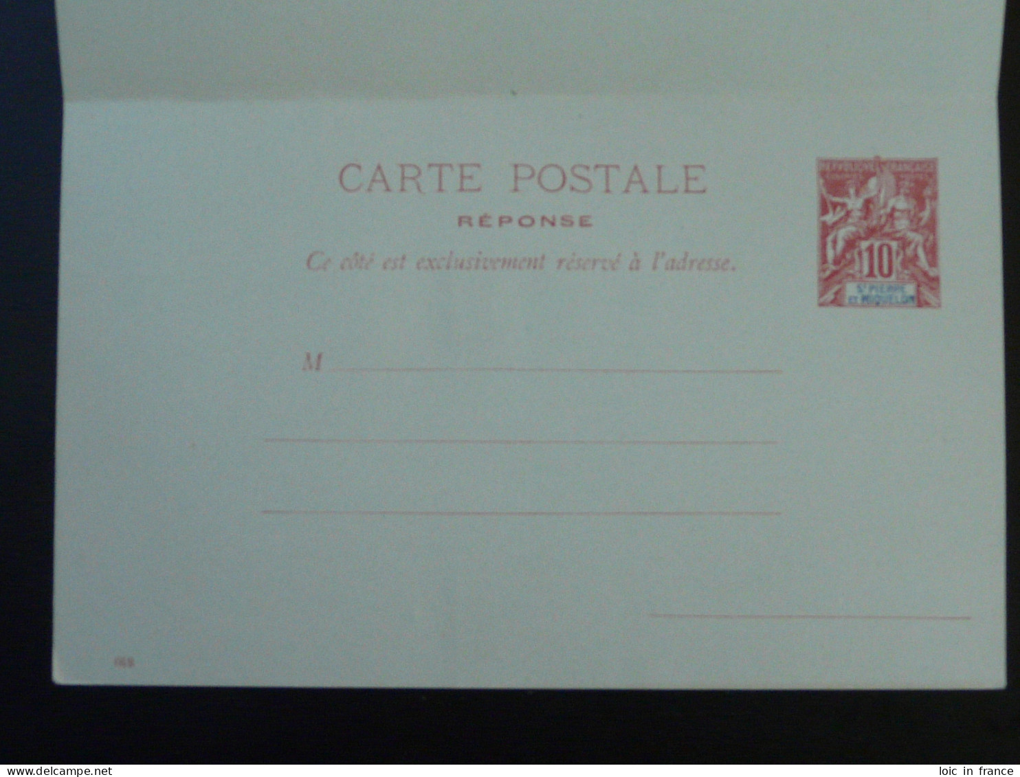 Entier Postal Carte Postale Avec Réponse Type Sage 10c Rouge Sur Bleu N°17 St-Pierre Et Miquelon (ex 3) - Postal Stationery