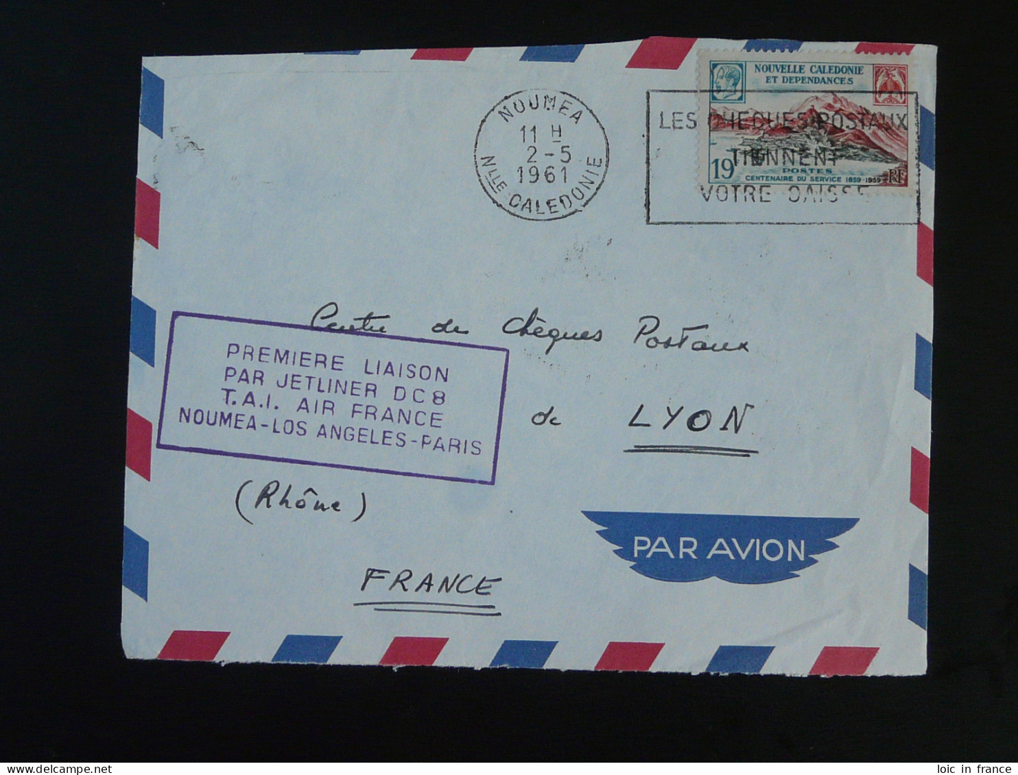 Devant De Lettre Premier Vol TAI Air France Noumea Los Angeles Paris Nouvelle Caledonie 1961 - Briefe U. Dokumente