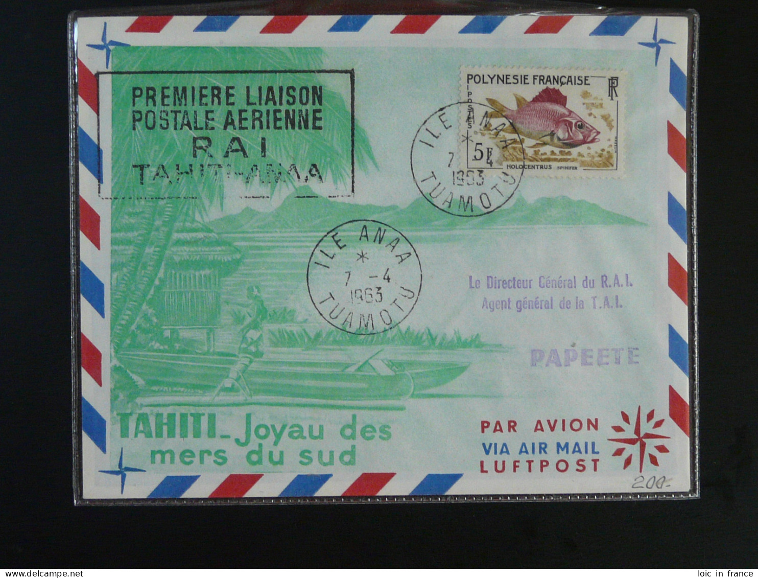 Lettre Premier Vol Première Liaison Aérienne Ile Anaa Tuamotu --> Tahiti Polynesie Francaise 1963 - Storia Postale