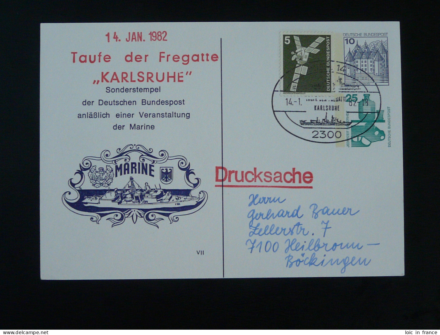 Entier Postal Stationery Card Fregate Karlsruhe Marine Allemagne Germany 1982 - Cartes Postales Privées - Oblitérées