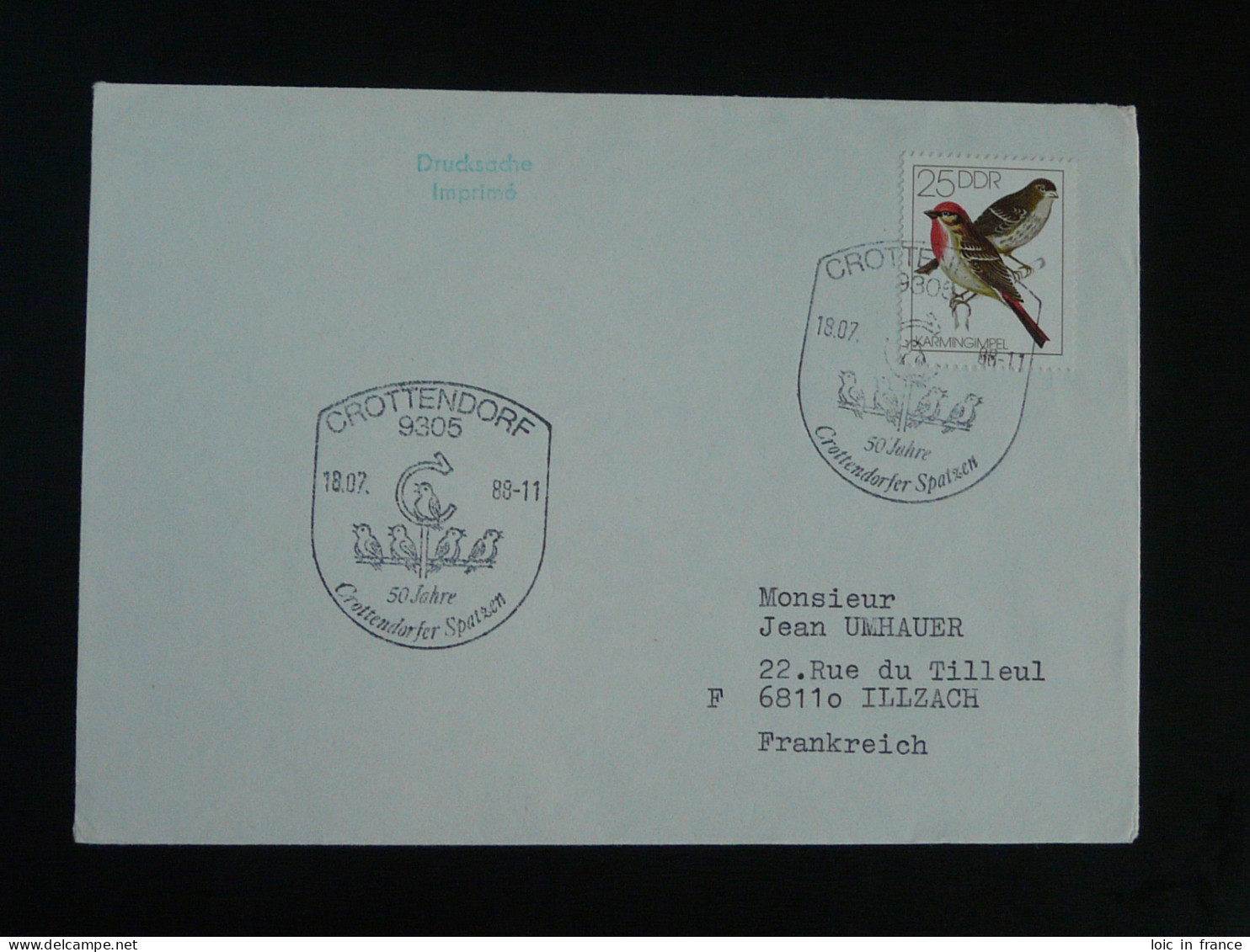 Oiseau Bird Oblitération Sur Lettre Postmark On Cover Crottendorf DDR 1988 - Oblitérations & Flammes