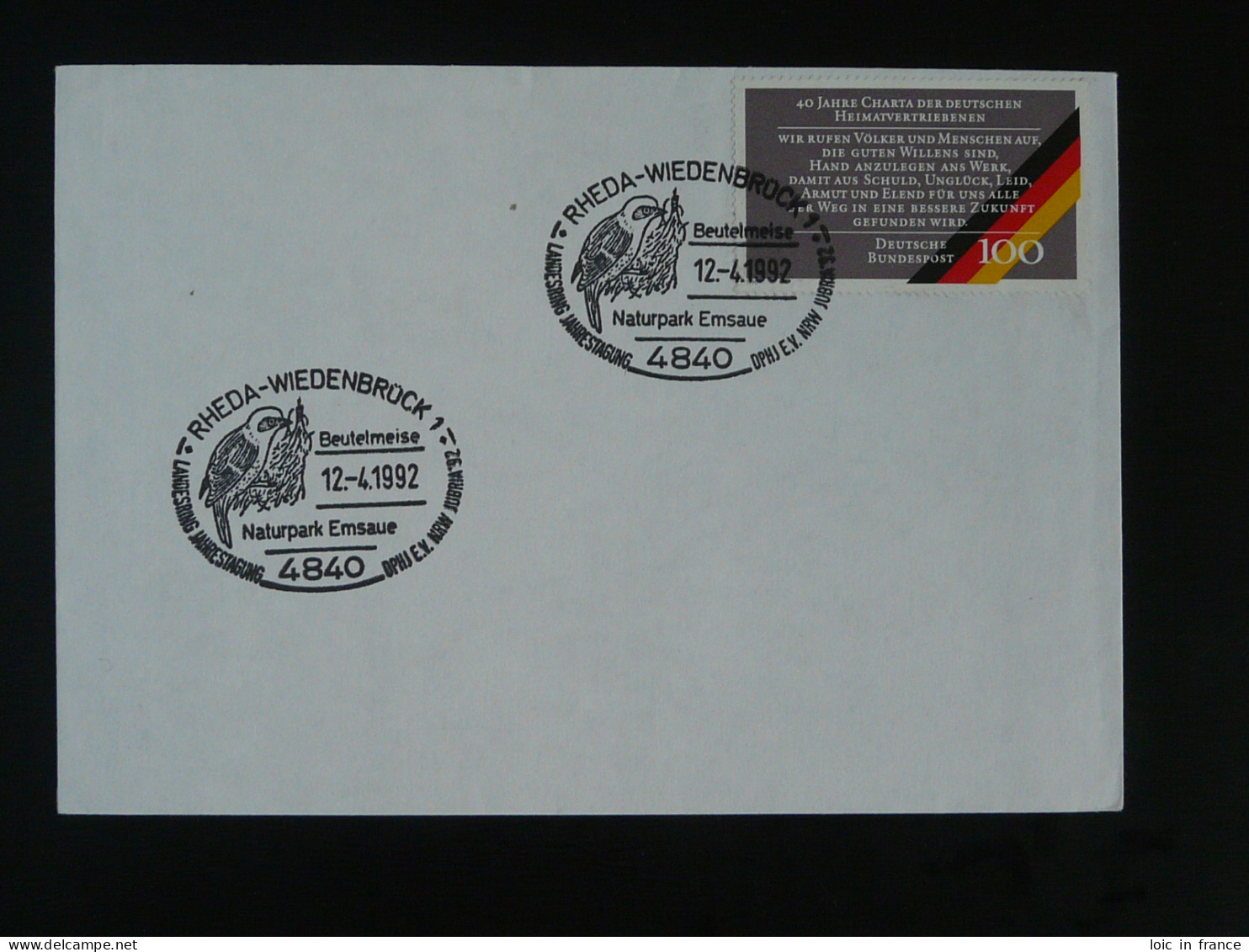 Oiseau Bird Oblitération Sur Lettre Postmark On Cover Rheda Allemagne Germany 1992 - Oblitérations & Flammes