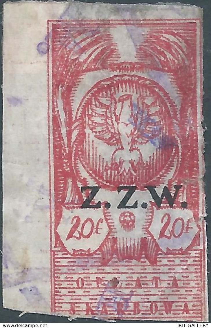 POLONIA-POLAND-POLSKA,1928 Revenue Stamp Governmental Tax Fiscal 20 Zlote,Imperf,Overprint(Z.Z.W.)Very Old And Rare - Fiscale Zegels