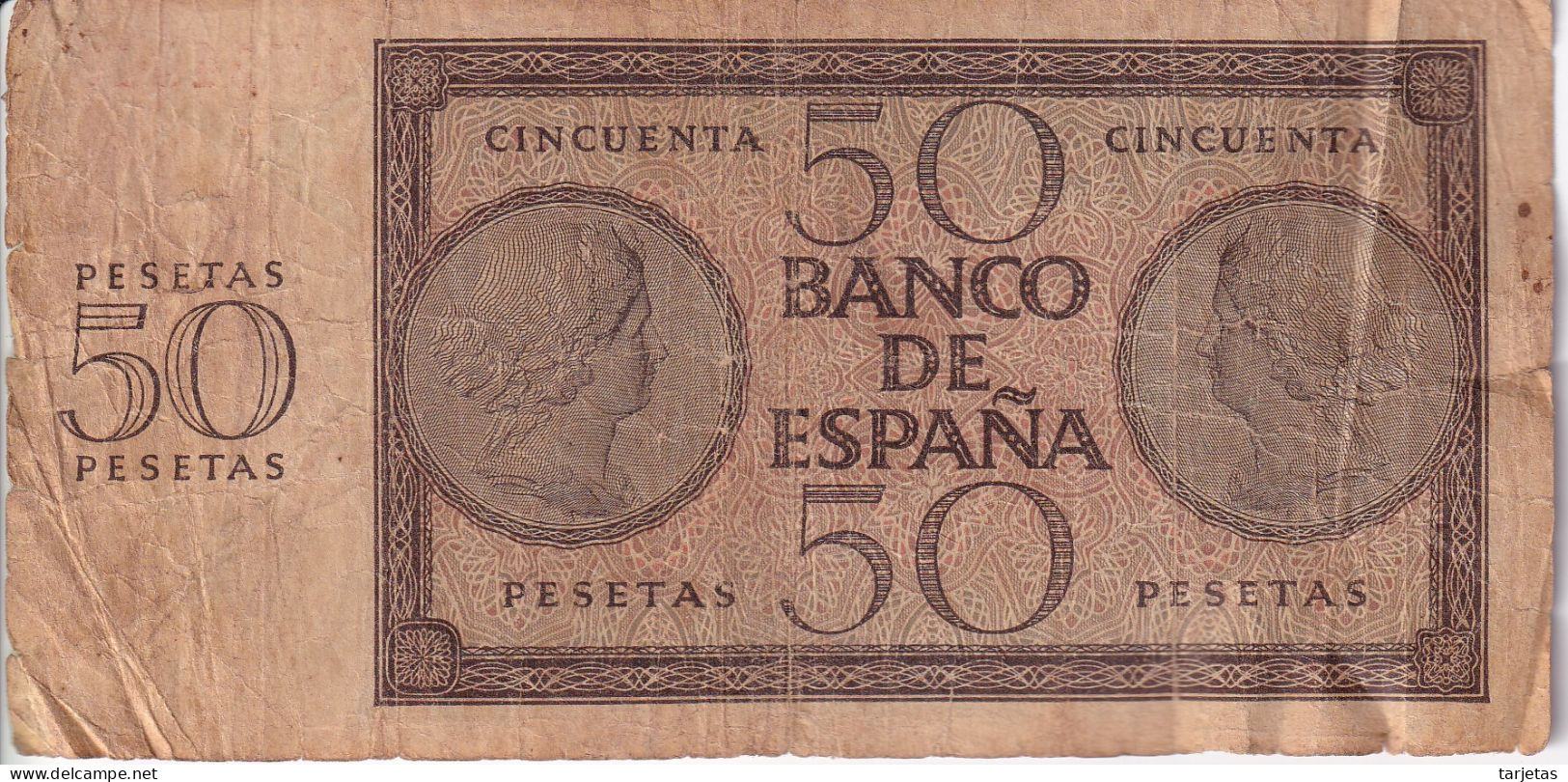 BILLETE DE BURGOS DE 50 PTAS DEL 21/11/1936 SERIE L  (BANKNOTE) - 50 Pesetas