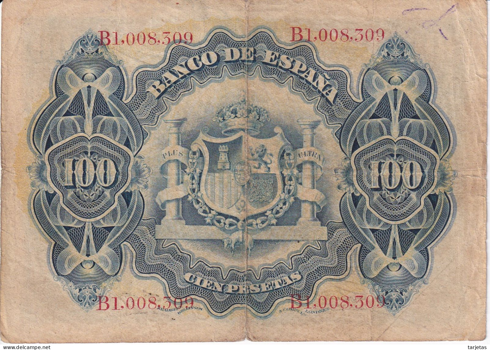BILLETE CLASICO DE 100 PTAS DEL AÑO 1906 SERIE B (BANKNOTE) - 100 Pesetas