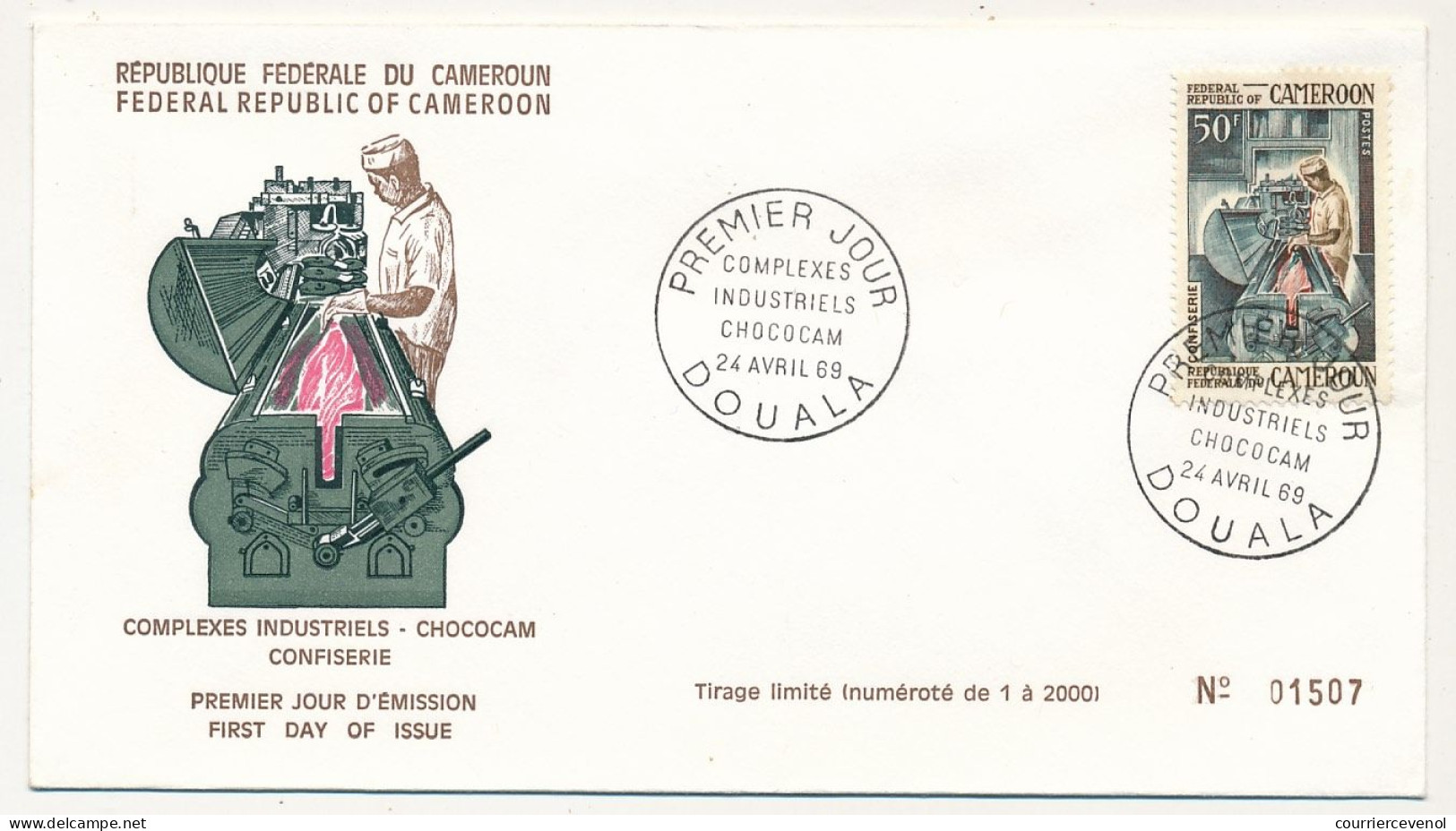 Cameroun => 3 Env FDC => 3 Valeurs Complexes Industriels Chococam - 24 Avril 1969 - Douala - Cameroon (1960-...)