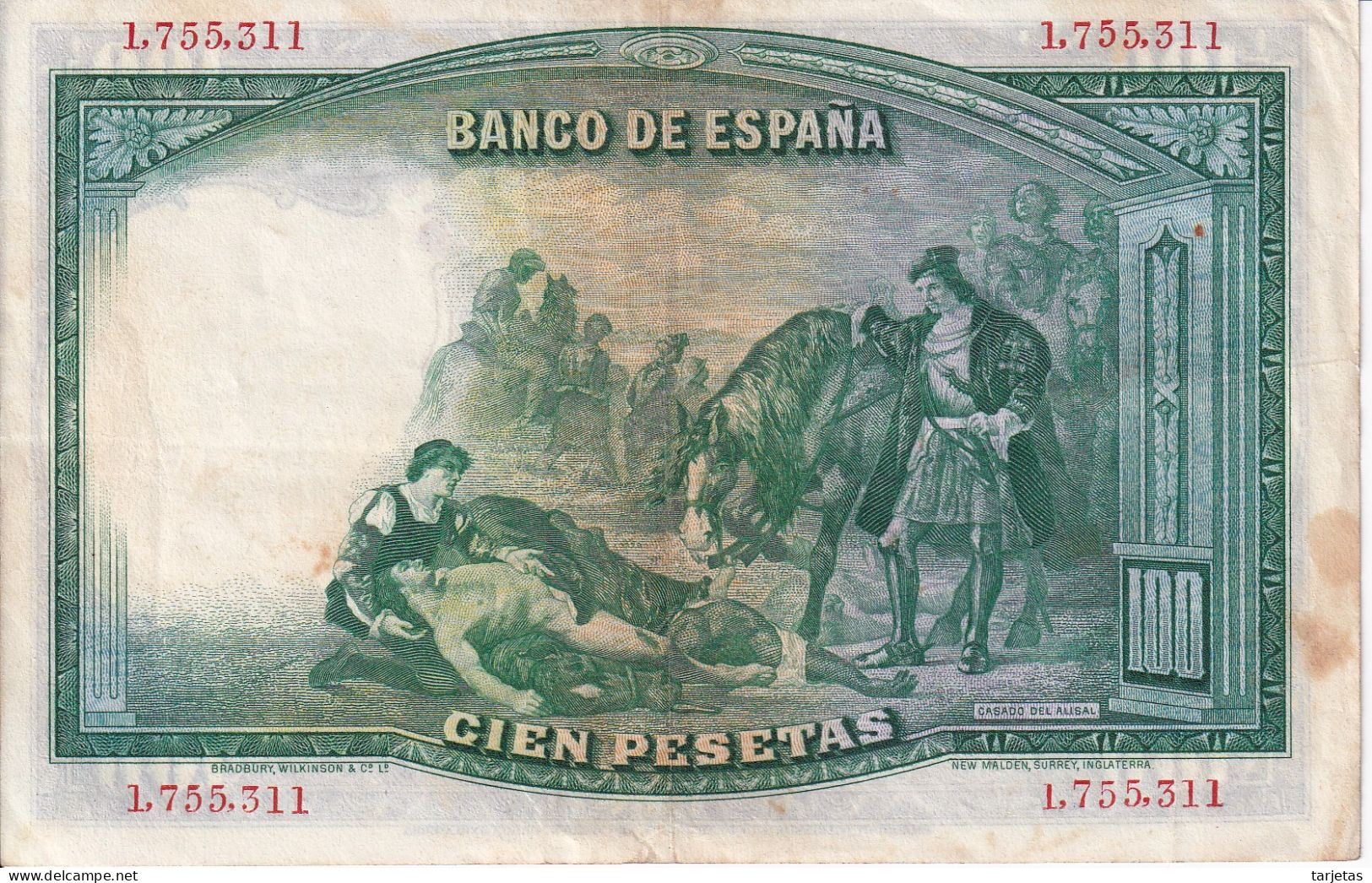 BILLETE DE ESPAÑA DE 100 PTAS DEL AÑO 1931 SIN SERIE  (BANKNOTE) EL GRAN CAPITAN - 100 Peseten