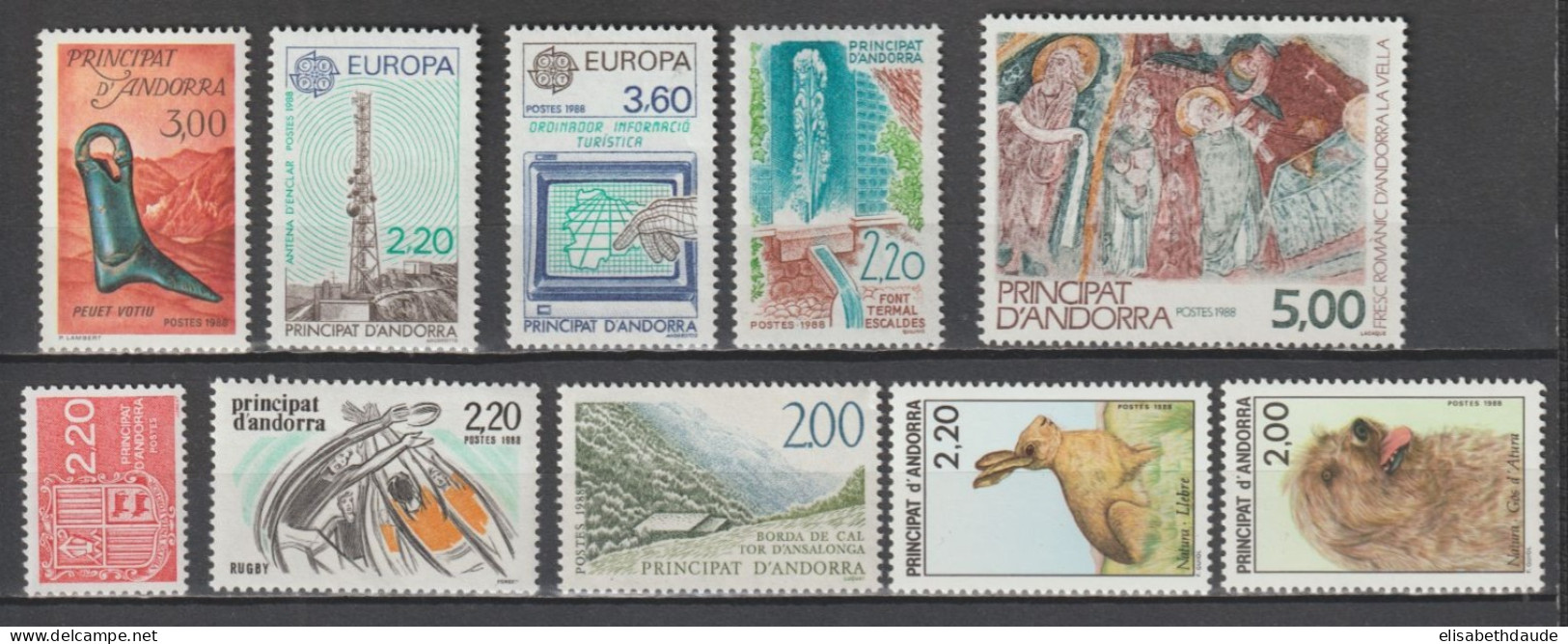 ANDORRE - ANNEE COMPLETE 1988 YVERT N°366/375 ** MNH - COTE 2017 = 26 EUR. - - Années Complètes