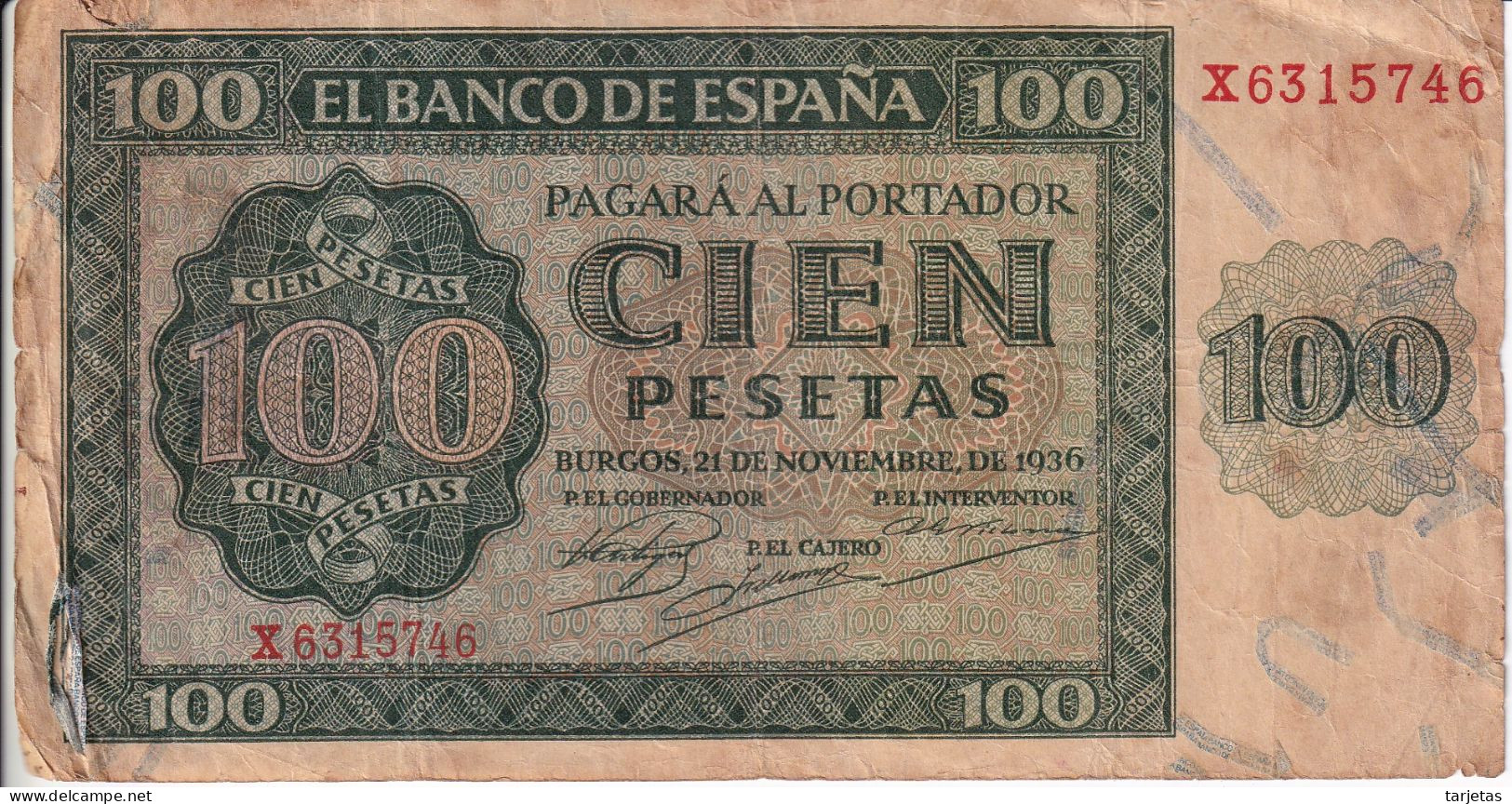 BILLETE DE ESPAÑA DE BURGOS DE 100 PTAS 20/05/1936 SERIE X  (BANK NOTE) - 100 Pesetas