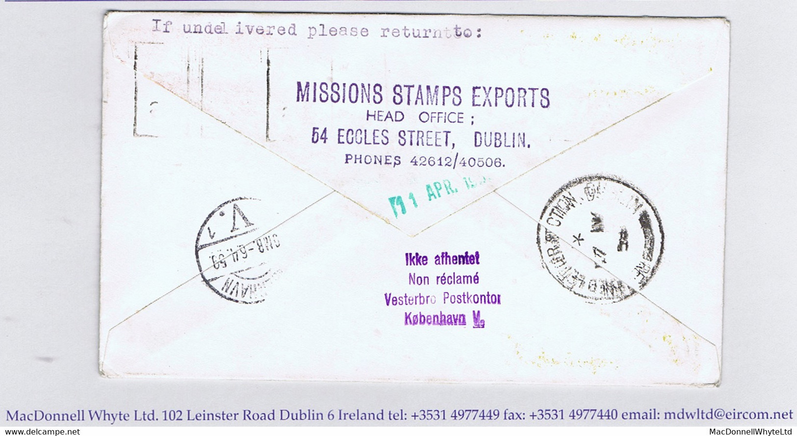 Ireland Airmail 1959 First Flight Dublin To Copenhagen MSE Cachet Cover - Poste Aérienne