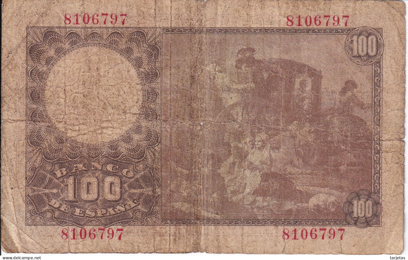 BILLETE DE ESPAÑA DE 100 PTAS DEL 2/05/1948 SIN SERIE  (BANKNOTE) - 100 Pesetas