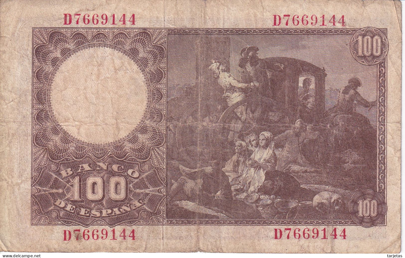 BILLETE DE ESPAÑA DE 100 PTAS DEL 2/05/1948 SERIE D  (BANKNOTE) - 100 Peseten