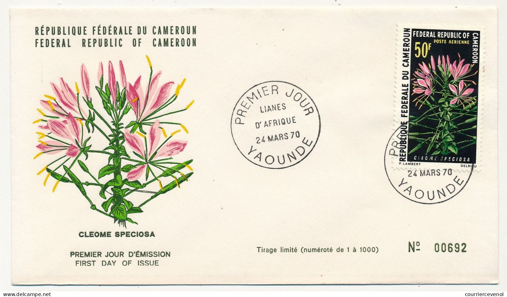 Cameroun => 4 Env FDC => 4 Valeurs Lianes D'Afrique - 24 Mars 1970 - Yaoundé - Kameroen (1960-...)