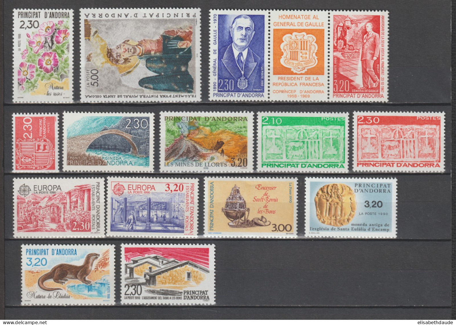 ANDORRE - ANNEE COMPLETE 1990 YVERT N°385/399A ** MNH - COTE 2017 = 39.8 EUR. - - Años Completos