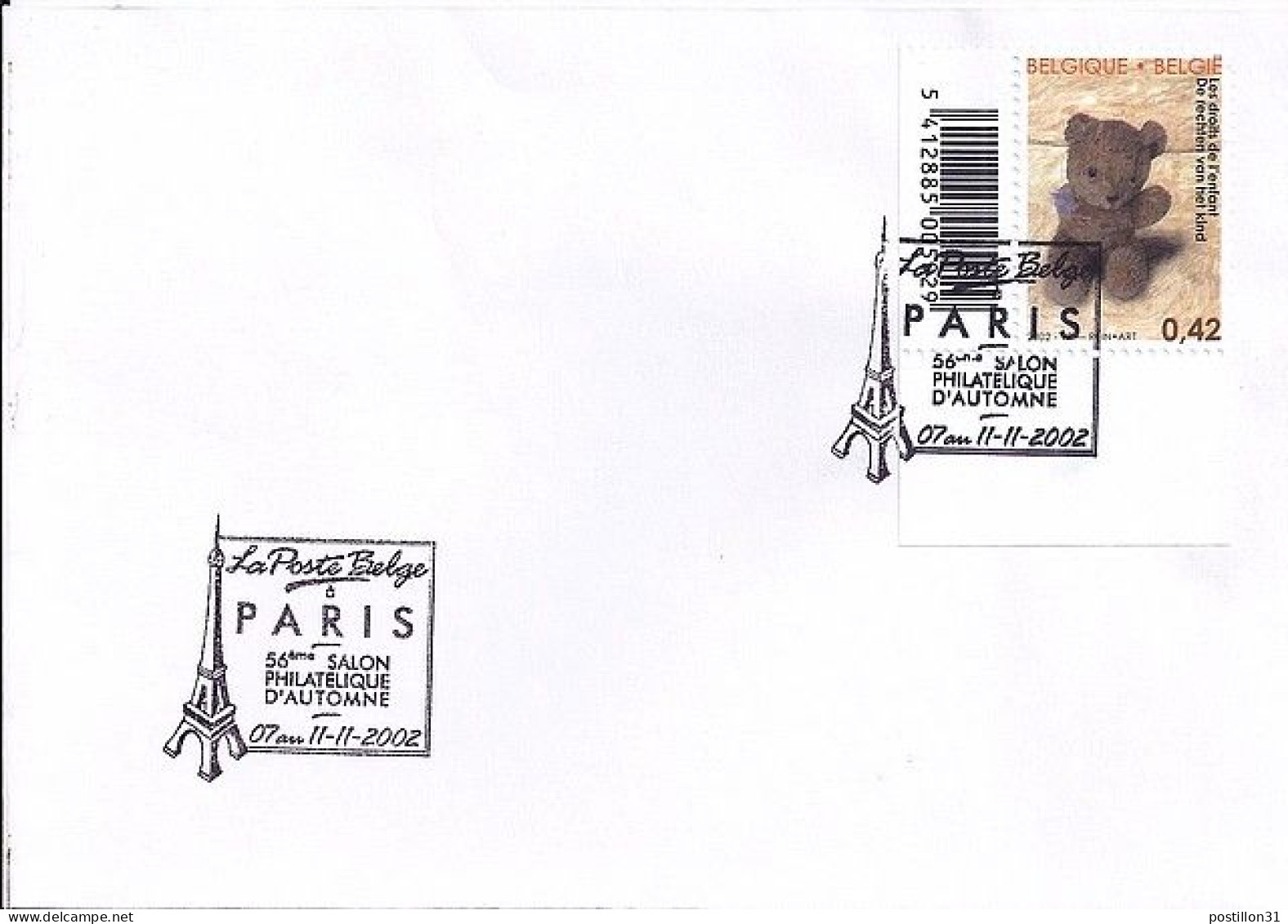 BELGIQUE N° SUR LETTRE DE « LA POSTE BELGE A PARIS » SALON 2002 - Lettres & Documents