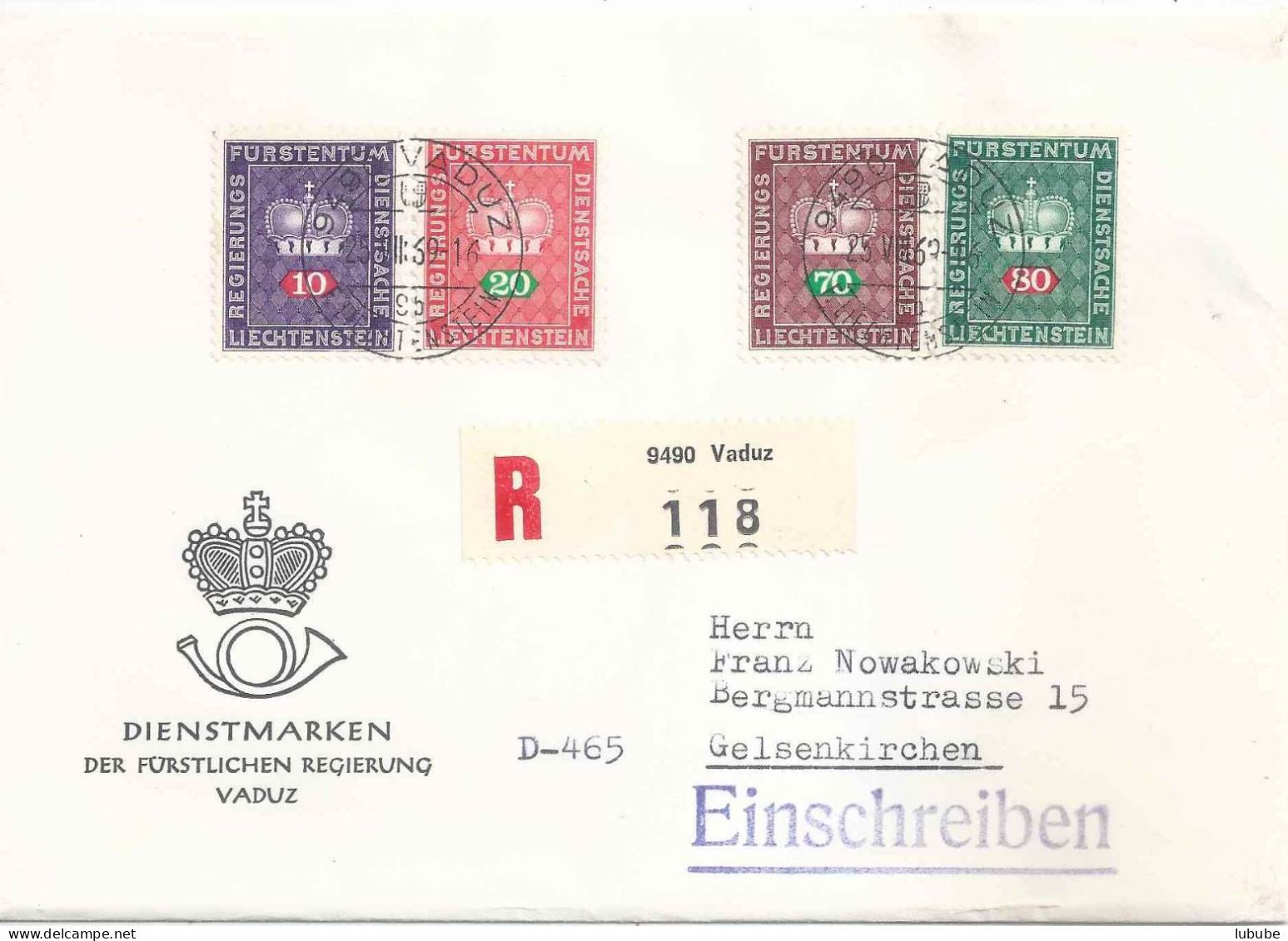 R Brief  "Dienstmarken Vaduz" - Gelsenkirchen       1969 - Covers & Documents