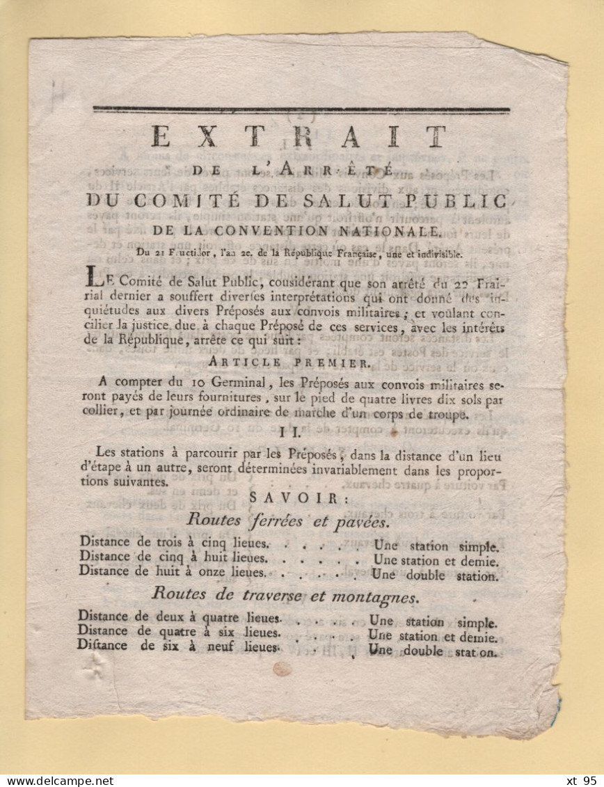 Comite Du Salut Public - An 2 - Preposes Aux Convois Militaires - Relations Avec Les Postes - 1701-1800: Précurseurs XVIII