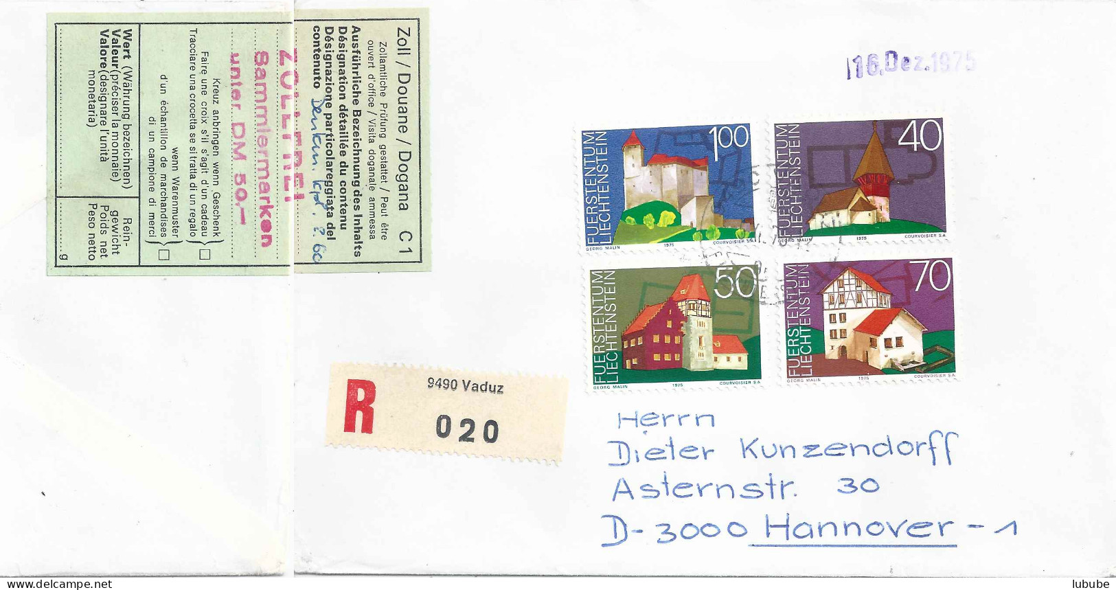 R Brief  "Denkmalschutzjahr" - Hannover  (Zolletikette)      1975 - Storia Postale