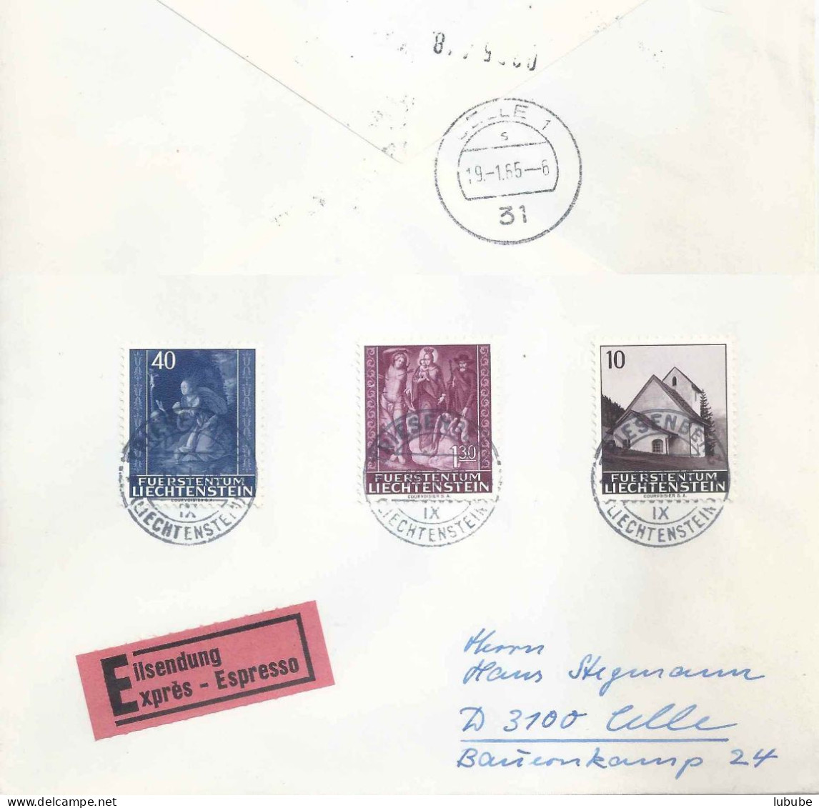 Express Brief  "Weihnachtsserie V"  Triesenberg - Celle       1965 - Cartas & Documentos