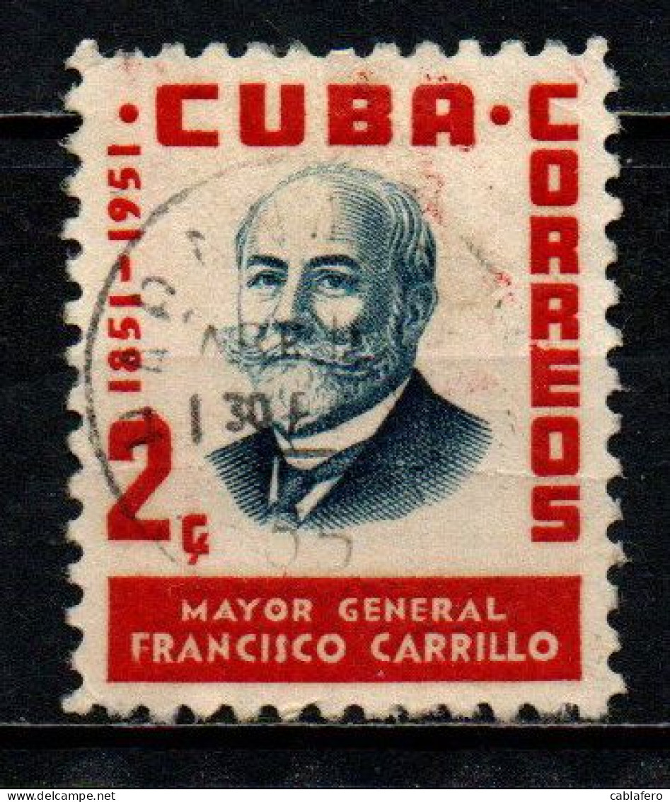 CUBA - 1955 - Cent. Of The Birth Of Maj. Gen. Francisco Carrillo (1851-1926) - USATO - Gebraucht
