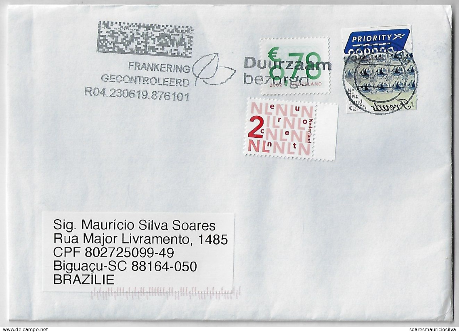 Netherlands 2023 Priority Cover Rotterdam Brazil Stamp Slogan Cancel Postage Checked Delivered In A Sustainable Way Leaf - Briefe U. Dokumente