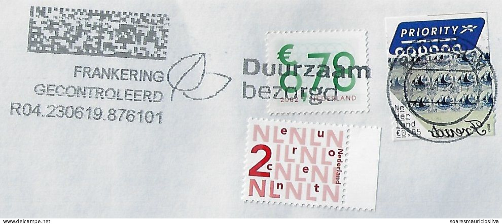 Netherlands 2023 Priority Cover Rotterdam Brazil Stamp Slogan Cancel Postage Checked Delivered In A Sustainable Way Leaf - Storia Postale