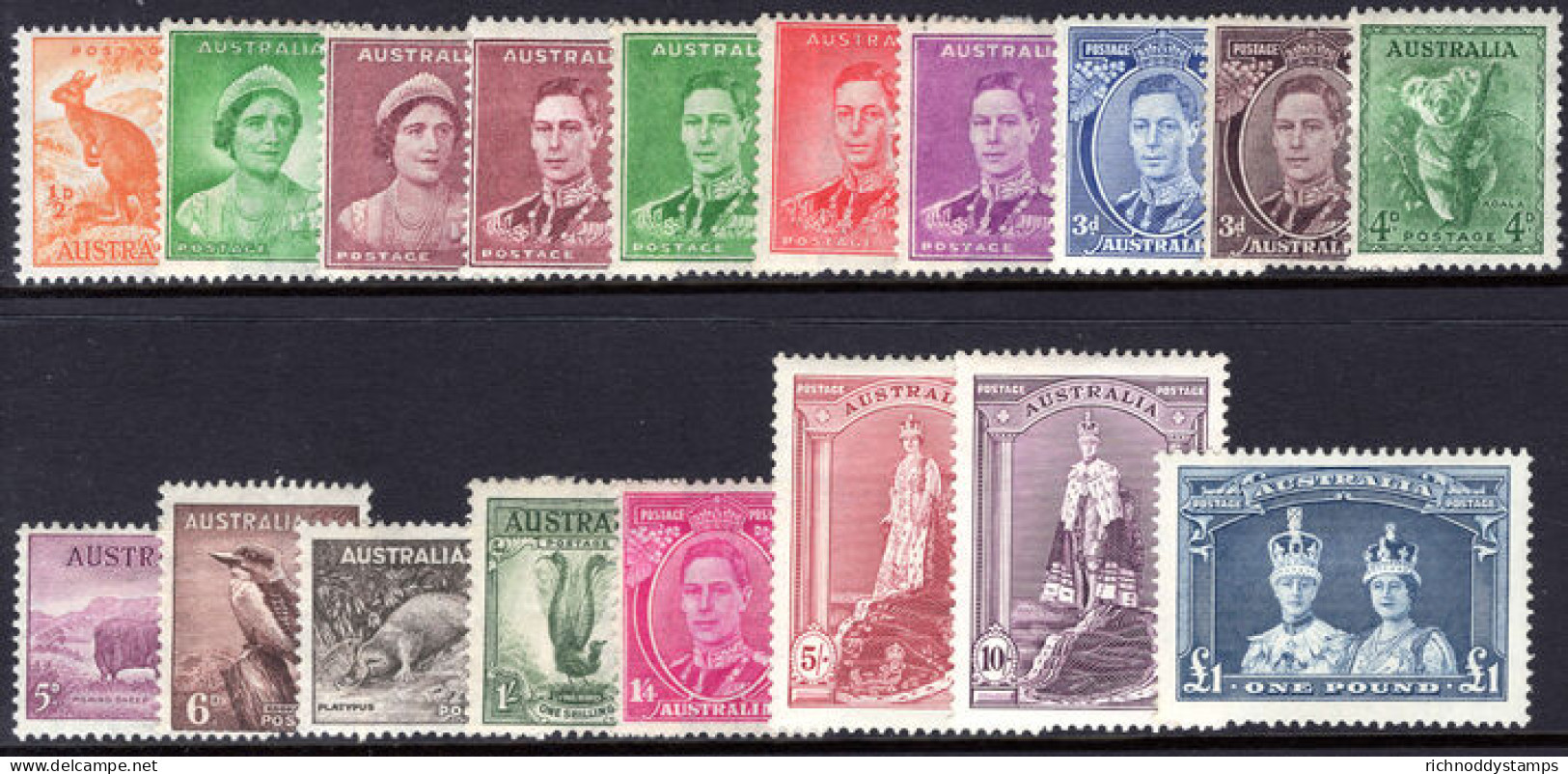 Australia 1937-49 Set Of Values (mixed Perfs) Lightly Mounted Mint. - Nuevos