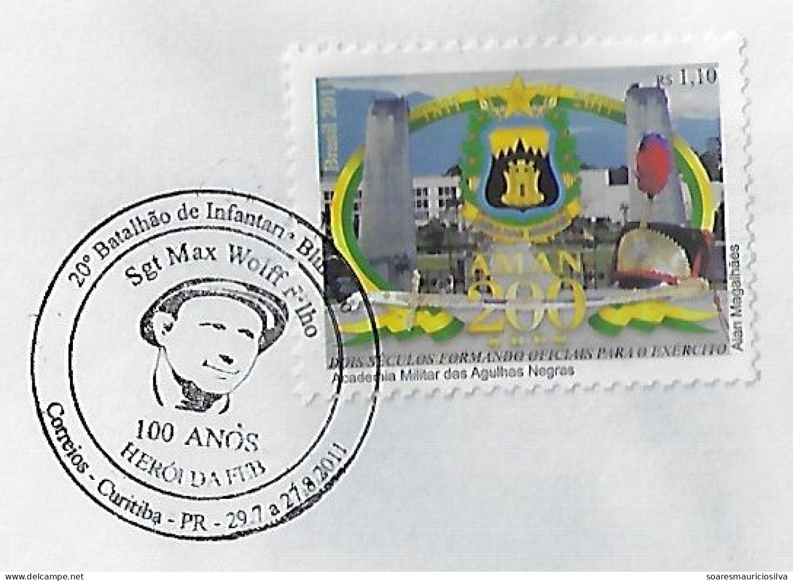 Brazil 2011 Cover Cancel 20th Armored Infantry Battalion Sergeant Max Wolff Filho Hero Of Brazilian Expeditionary Force - Covers & Documents